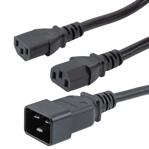 C20 - 2c13 Split Power Cord, 15a, 250v, 3 Ft