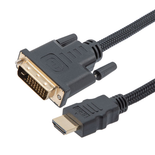 Nylon Braided Cable, HDMI to DVI 2.0 Male to Male with Ferrites ...