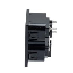 Picture of Snap-Fit, Panel-mount IEC Outlet for two 60320-2-2/F Connectors, 2.8 mm solder tabs