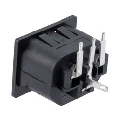 Picture of AC PEM 320-2-2/F IEC Inlet Connector, Snaps into 1.0 mm panel Mount, Through-Hole PCB Termination