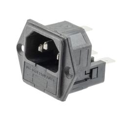 Picture of Twin-Fused IEC Inlet, Flange Mount, C14 Connector, 6.3 mm Tab Termination, 5mm x 20mm Fuse