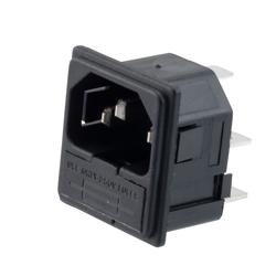 Picture of AC PEM C14 type 1.0 mm Snap-In Panel Mount IEC inlet connector AC power entry module with 6.3 mm Quick-Connect Fuseholder