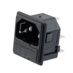 Picture of AC PEM C14 type 1.5 mm Snap-In Panel Mount IEC inlet connector AC power entry module with 6.3 mm Quick-Connect Fuseholder