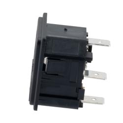 Picture of AC PEM C14 type 1.5 mm Snap-In Panel Mount IEC inlet connector AC power entry module with 6.3 mm Quick-Connect Fuseholder