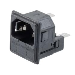 Picture of Twin-Fused IEC Inlet, Snap-Fit, Panel Mount, C14 Connector, 6.3 mm Tab Termination, 5mm x 20mm Fuse, 2 mm Panel Thickness