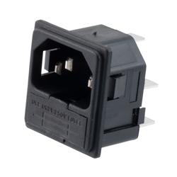Picture of AC PEM C14 type 3.0 mm Snap-In Panel Mount IEC inlet connector AC power entry module with 6.3 mm Quick-Connect Fuseholder