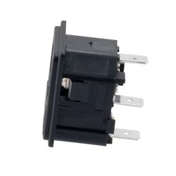 Picture of AC PEM C14 type 3.0 mm Snap-In Panel Mount IEC inlet connector AC power entry module with 6.3 mm Quick-Connect Fuseholder