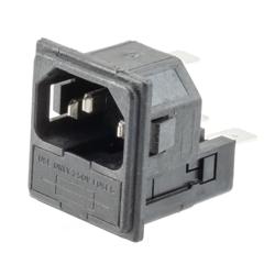 Picture of Twin-Fused IEC Inlet, Snap-Fit, Panel Mount, C14 Connector, 6.3 mm Tab Termination, 5mm x 20mm Fuse, 3 mm Panel Thickness