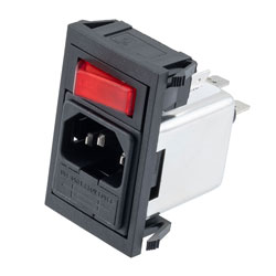 Picture of AC PEM C14, 1.0 to 3.0mm Panel Snap-In, 6.3mm Quick-Connect, EMI Filtered, Single Illuminated Switch Fuseholder