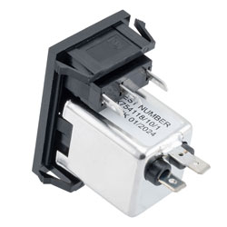 Picture of AC PEM C14, 1.0 to 3.0mm Panel Snap-In, 6.3mm Quick-Connect, EMI Filtered, Single Illuminated Switch Fuseholder