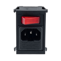 Picture of AC PEM C14, 1.0 to 3.0mm Panel Snap-In, 6.3mm Quick-Connect, EMI Filtered, Single Illuminated Switch Fuseholder
