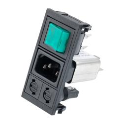 Vertical Power Entry Module, C14 Inlet, a Pair of FX0359 fuse Holders, Double Contact Illuminated Green Switch, 78.7 mm