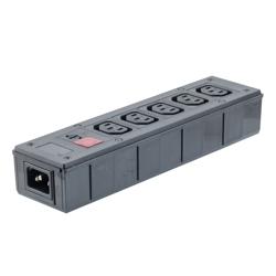 Picture of Rectangular Power Distribution Unit w/Neon Indicator, 5mm x 20mm Fuse Holder, 5 C13 Shuttered Outlets, BS1363 Plug w/2m cable, On/Off Switch