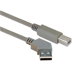 Picture of 45 Degree USB Cable, 45 Degree Left Angle A Male / Straight B Male, 0.3 m
