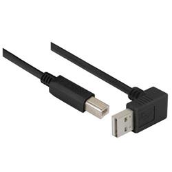 Picture of Right Angle USB Cable, Down Angle A Male/ Straight B Male Black, 2.0m