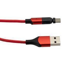 Picture of 180 degrees Rotating Head, USB 2.0 A  to C, M/M, Red Nylon Braided Cable, 5 Volt, 2.4 Amp, 1M