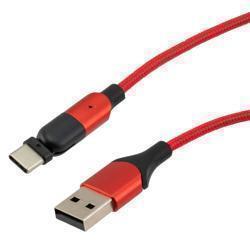 Picture of 180 degrees Rotating Head, USB 2.0 A to C, M/M, Red Nylon Braided Cable, 5 Volt, 2.4 Amp, 2M