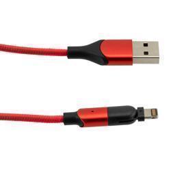Picture of 180 degrees Rotating Head Red Nylon Braided Cable, USB 2.0 A Male to Lightning Compatible Male, 5 Volt, 2.4 Amp, 1 Meter