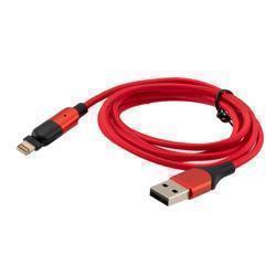 Picture of 180 degrees Rotating Head Red Nylon Braided Cable, USB 2.0 A Male to Lightning Compatible Male, 5 Volt, 2.4 Amp, 1 Meter
