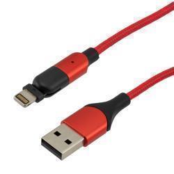 Picture of 180 degrees Rotating Head Red Nylon Braided Cable, USB 2.0 A Male to Lightning Compatible Male, 5 Volt, 2.4 Amp, 2 Meter