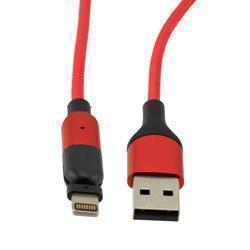 Picture of 180 degrees Rotating Head Red Nylon Braided Cable, USB 2.0 A Male to Lightning Compatible Male, 5 Volt, 2.4 Amp, 2 Meter