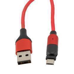 Picture of 180 degrees Rotating Head Red Nylon Braided Cable, USB 2.0 A Male to Micro Male, 5 Volt, 2.4 Amp, 2 Meter