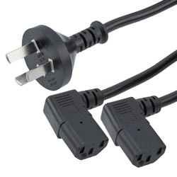 Picture of GB2099 Type I to Dual Right Angle C13 International Splitter Power Cord - 10 Amp - 2M