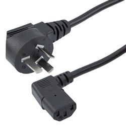 Picture of GB2099 Round Type I Downward Angle to Right Angle C13 International Power Cord - 10 Amp - 2M