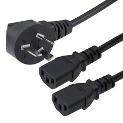 Picture of GB2099 Round Type I Downward Angle to Dual C13 International Splitter Power Cord - 10 Amp - 2M