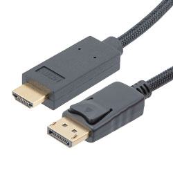 Picture of Nylon Braided Cable, DisplayPort to HDMI 2.0 Male to Male with Ferrites, Supports 4K Resolution, 0.5 Meter