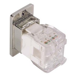 Picture of Cat5E Keystone Jack RJ45 Tool-less EIA568A/B w/ Mounting Flange Kit White