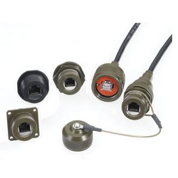 Picture of Cat5e, Ruggedized Flange Mount, Zinc-Nickel finish with Grounding Shield & Mounting Hardware