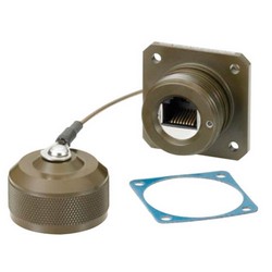 Picture of Cat6, Ruggedized Flange Mount, Zinc-Nickel finish with Grounding Shield and Dust Cap