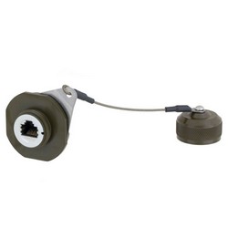 Picture of Cat6, Ruggedized D38999 Jam-nut, Zinc-Nickel finish with Grounding Shield and Dust Cap