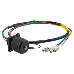Picture of 4 Channel TFOCA 2 Flange Mount Receptacle to LC/UPC, Multimode OM2, 7.5mm Tactical cable assembly, 1 meter, 18in (0.4572M) breakout