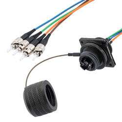 Picture of 4 Channel TFOCA 2 Flange Mount Receptacle to ST/UPC, Multimode OM1, 7.5mm Tactical cable assembly, 1 meter, 18in (0.4572M) breakout