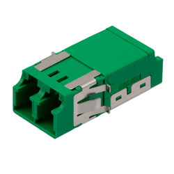 Picture of Fiber Coupler, LC/LC SlimLine Duplex, White Internal Shutter, Side Spring, High Density Reduced Height, No Flange, Green