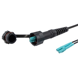Picture of Outdoor rated MM (Aqua, 10G) ODVA to Duplex LCUPC, OSP Jacket 1M Cable Assembly