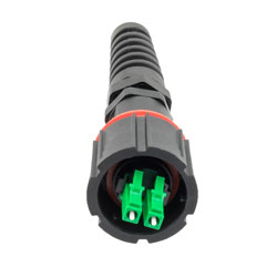 Picture of IP68 ODVA Compatible LC Duplex Connector, APC Duplex Green, 4.8mm crimp sleeve, with Dust Cap