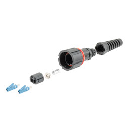 Picture of IP68 ODVA Compatible LC Duplex Connector, SM Duplex Blue, 4.8mm crimp sleeve, with Dust Cap