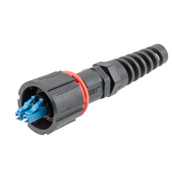 Picture of IP68 ODVA Compatible LC Duplex Connector, SM Duplex Blue, 5.0mm crimp sleeve, with Dust Cap