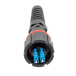 Picture of IP68 ODVA Compatible LC Duplex Connector, SM Duplex Blue, 5.0mm crimp sleeve, with Dust Cap