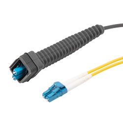 Picture of Fiber Optic Outdoor patch cable, Duplex SMF(G.652.D), NSN flexible boot LC/UPC to dual clipped LC/UPC with 4.8mm LSZH jacket, 1M