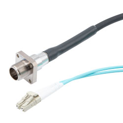 Picture of Fiber Optic Outdoor patch cable, Duplex MMF(OM3), 2 core AARC(Socket) to dual clipped LC/UPC with Armored 7.0mm LSZH jacket, 1M