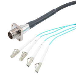 Picture of Fiber Optic Outdoor breakout cable, 4 fiber MMF(OM3), 4 core AARC(Socket) to 4x LC/PC with Armored 7.0mm LSZH jacket, 1M