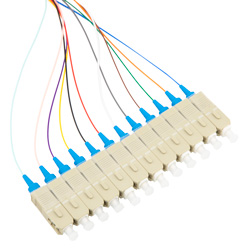 Picture of 12 Fiber SC/UPC Distribution Style Pigtail, MM, 50, OM3 Aqua Boots
