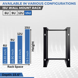 Picture of 15U Wall Mount Open Frame Rack 19" Threaded (12-24) 15 inch depth Black