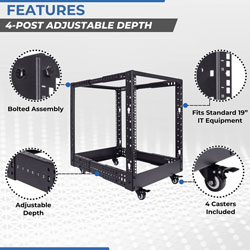 Picture of 12U Adjustable Depth 4-Post Open Frame Rack with Casters