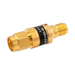 Picture of 2W/2 dB RF Fixed Attenuator, SMA Male to SMA Female Brass Gold Body Up to 3 GHz