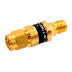 Picture of 2W/6 dB RF Fixed Attenuator, SMA Male to SMA Female Brass Gold Body Up to 3 GHz